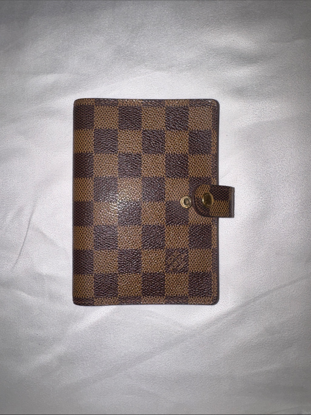 Brown Compact Ring-Binder Organizer With Gold Hardware
